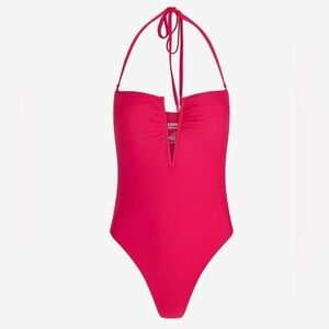 Express Fuchsia Halter One Piece Swimsuit V Wire Ruched